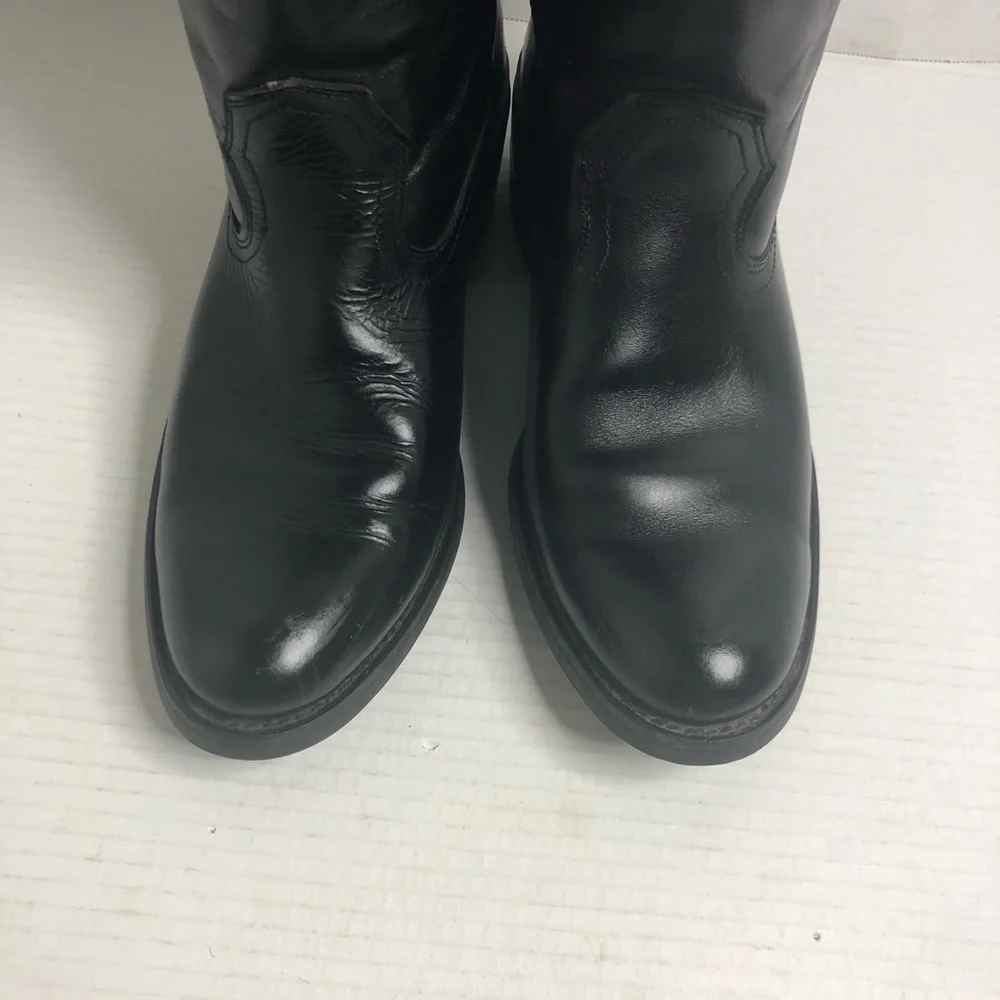 Texas Steer Cowboy Boots Mens Size 9.5 Leather Black Boots Oil Resistant